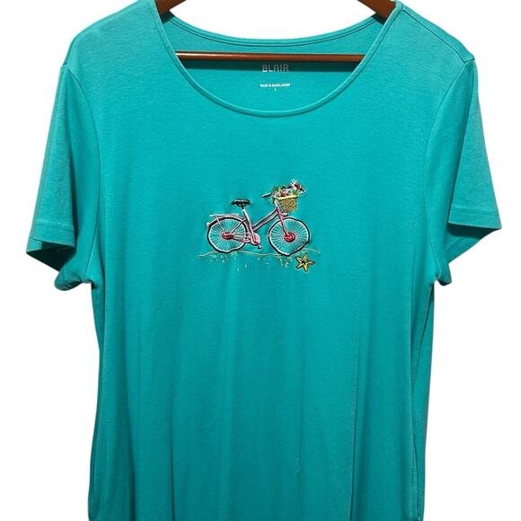 Blair Knit Lounge Dress L Teal Embroidered‎ Bike Graphic Pockets Coastal - Picture 4 of 8